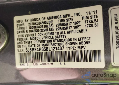 2011 Honda Cr-V Lx z USA, uszkodzony, nr VIN 5J6RE4H35BL121407